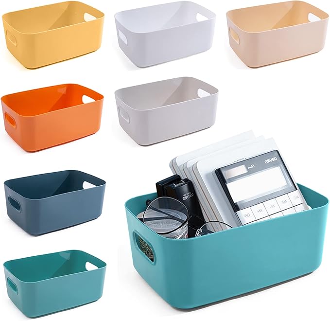 OWill 7-Pack 7.2 L Plastic Storage B-ins and Baskets for Efficient Home Classroom Organization - Small Containers in Multiple Colors for Kitchen, Cupboard Box, Bathroom Organizer on Shelves and Tubs