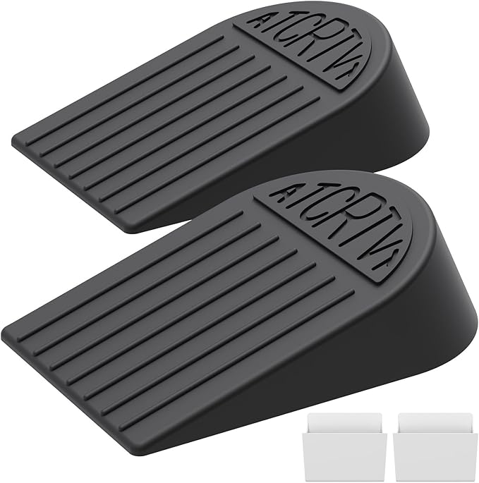 Rubber Widened Door Stopper Wedge – 2 Pack Black Door Stoppers Wedge for Bottom of Doorstop, Door Stop for Heavy Duty Doors with Self Adhesive Holder Ideal for Commercial & Home,Schools, Offices