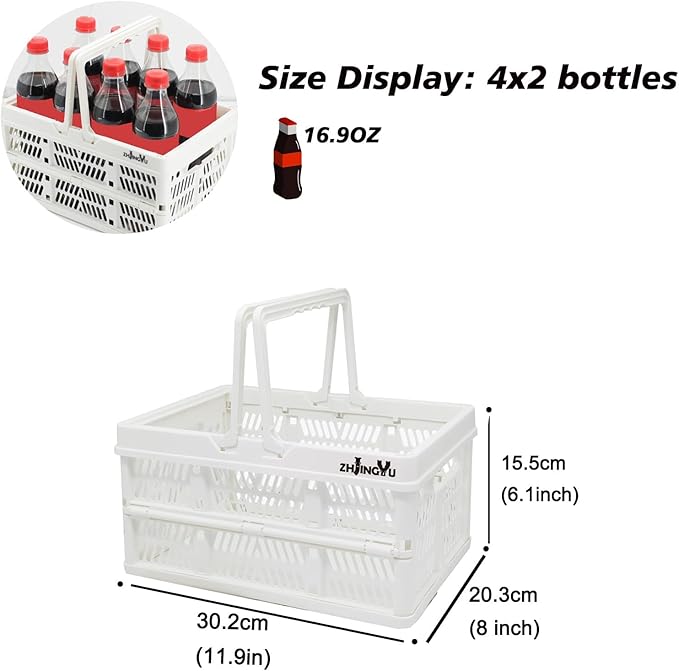 crates for storage,plastic baskets for organizing,collapsible shopping basket,foldable crate with Handles,collapsible storage crate,car basket,for Kitchen,Bathroom,Medicine (White, S)