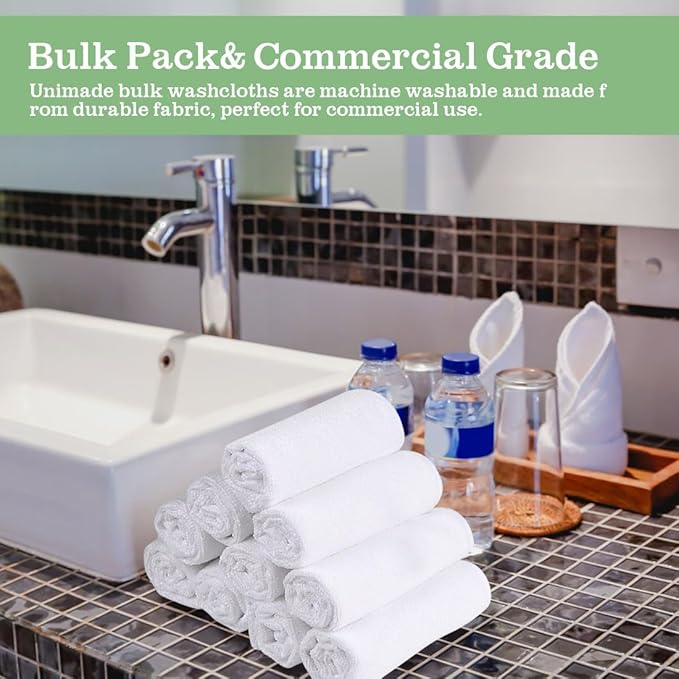 Washcloths Bulk - 100 Pack - Face Towels (12" x 12"), Highly Soft Wash Cloths and Hand Towels, Fast Drying Multi-Purpose Microfiber Cleansing Cloths for Bathroom, Hotel, Spa, and Salon - White