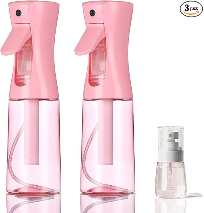 3 Pack Spray Bottles, 2-Pack Continuous Spray Bottles,Fine Water Mist Spray Bottles for Hair 6.8 OZ (200 ML) and 1oz 30ml Travel Spray Bottle Mister for Cleaning,Hairstyling,Plants,Barbers,Pink