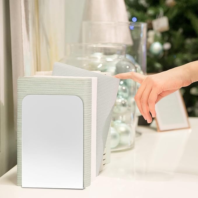 VFINE Bookends 3 Pairs, White Metal Book Ends, Bookends for Shelves, Book Stopper for Heavy Books, Book Dividers for Home Office