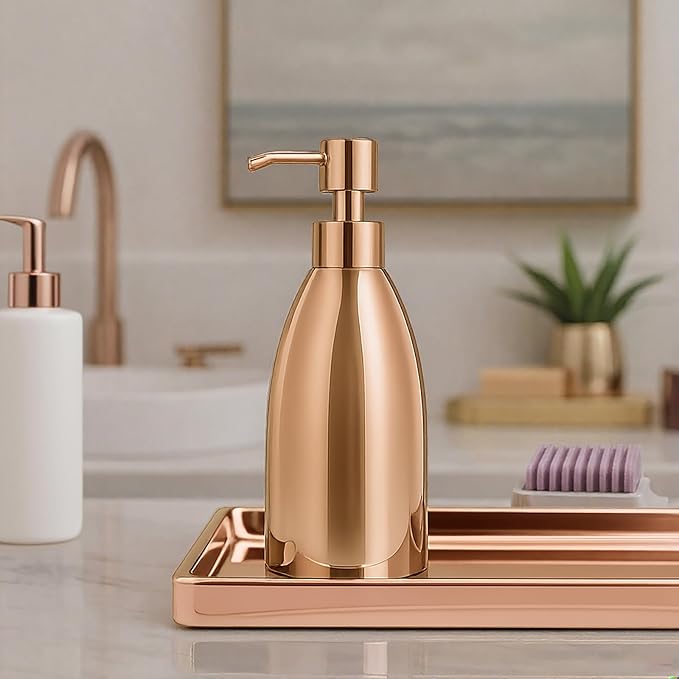 304 Stainless Steel Soap Dispenser 16oz Rust-Proof Liquid Soap Pump Bottle for Kitchen or Bathroom Countertop Hand Dish Lotion Leak-Proof (Rose Gold)