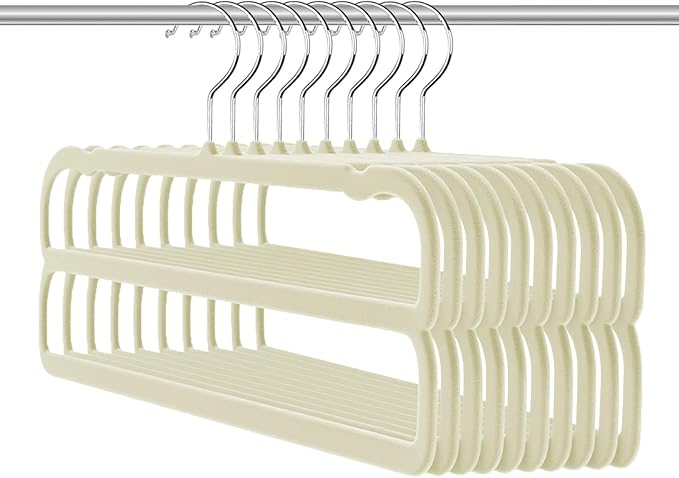 Velvet Pants Hangers 10 Pack,2 Tier Jeans Hanger,Premium Non Slip,Thin Space Saving Slim Trousers Hanger,13.77inch