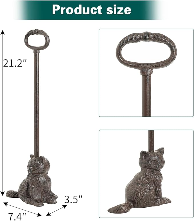 Sungmor Portable Door Stopper Wedge, 21.6" Tall Lovely Cat Door Holder, Cast Iron Heavy Duty Animal Statue Door Stops with Handle, Antique Style Decorative Ornaments for Home or Yard