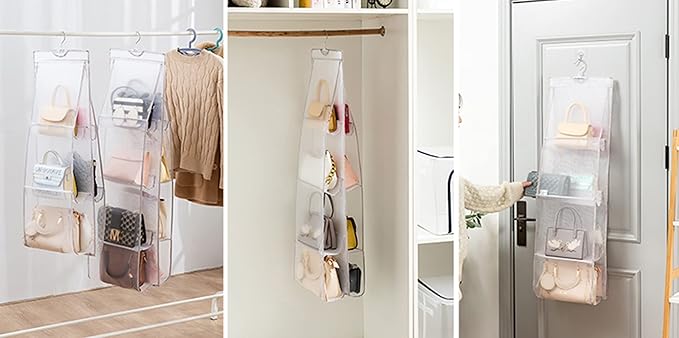 AARAINBOW 1 Pack Hanging Handbag Purse Organizer for Closet, Hand Bag Organizer Holder 8 Pockets, Space Saving Wardrobe Purse Storage Organizer for Women, 46 L x 13.8W (A-Gray)