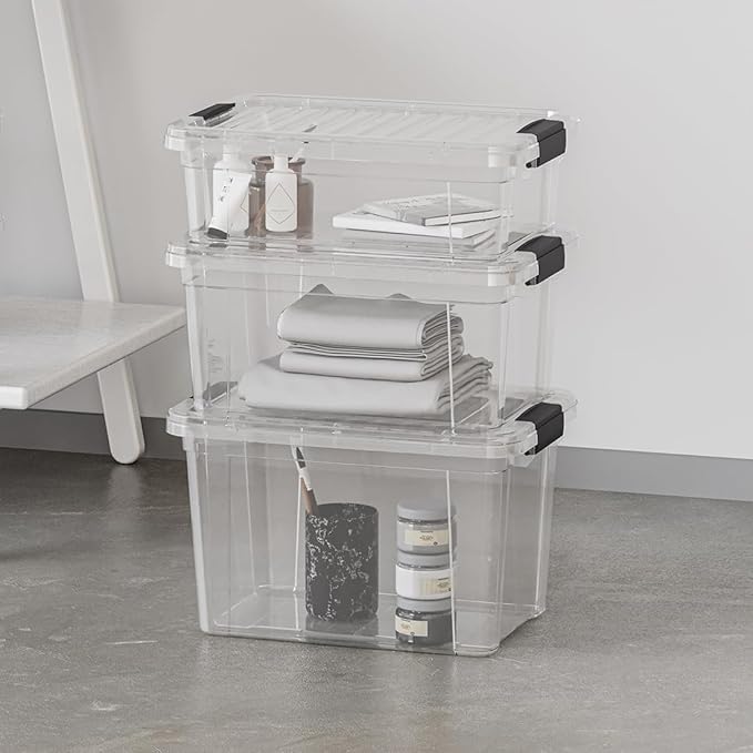 Superio Clear Storage Boxes with Lids, 49 Quart Plastic Container Bins for Organizing, Stackable Crates, BPA Free, Non Toxic, Odor Free, Organizers for Home, Office and Dorm, 5 Pack