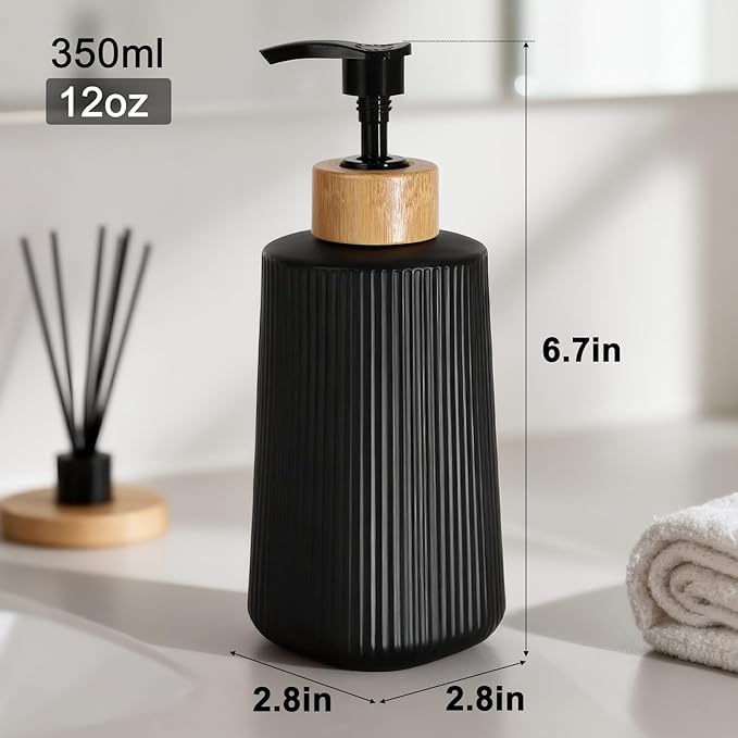 Glass Soap Dispenser, Thickened Glass Hand Soap Dispenser for Bathroom, Kitchen Dish Washing Liquid Bottles, Shampoo and Conditioner Bottles, Modern Farmhouse Style, (Black, Set of 1, 12oz)