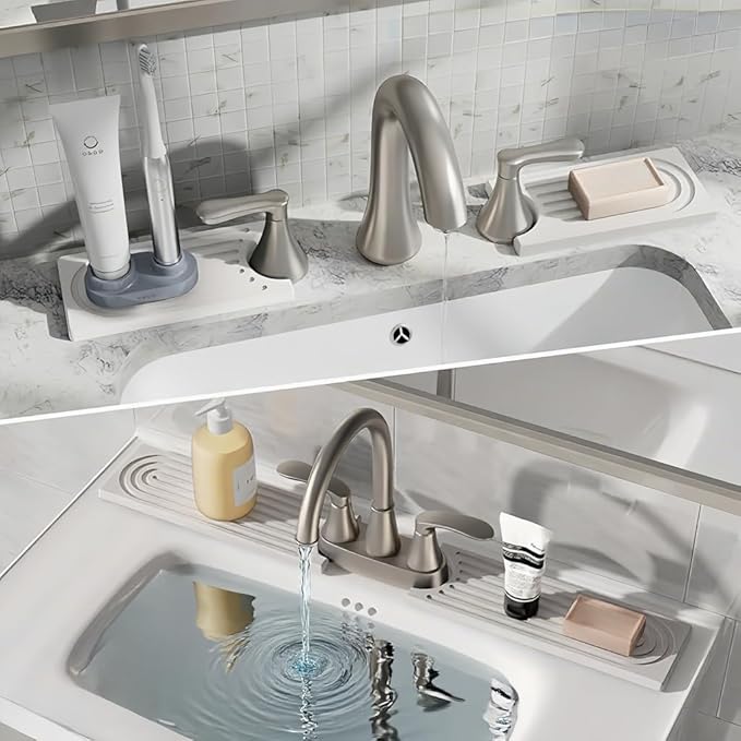 Stone Sink Mat for Kitchen - Water Absorbent Stone Tray, Quick Dry Faucet Mat, Kitchen Sink Splash Guard,Sink Mat & Base Faucet Mat for Counter Protection[White, 15.7"x3.9"]