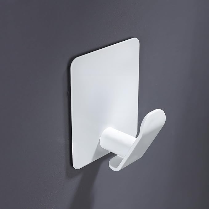 DELITON Adhesive Hooks 4 Pack - Simple White Towel Hooks for Coat, Robe and Bags, Heavy Duty Stick on Wall for Bathroom and Kitchen