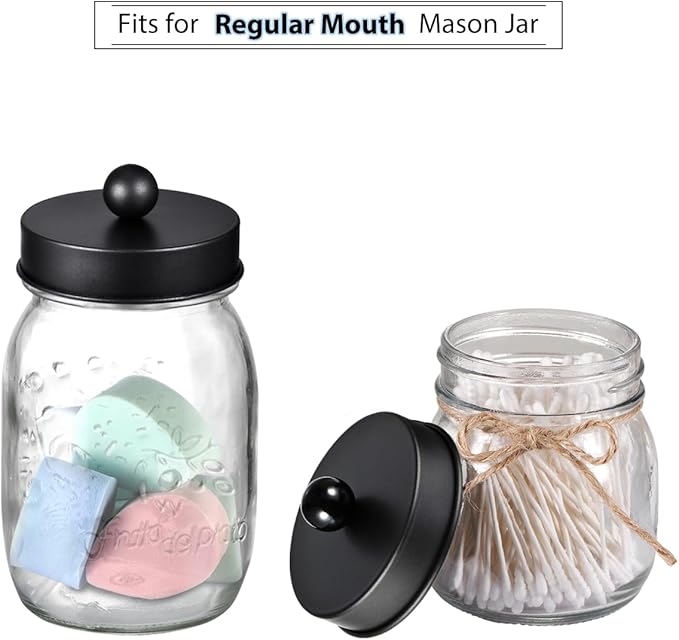 Mason Jar Bathroom Accessories Set(4pcs)-Jars Not Included - Foaming Soap Dispenser and Apothecary Jars Lids for Regular Mouth jar, Wide Mouth Toothbrush Holder lid, Farmhouse Decor-Black