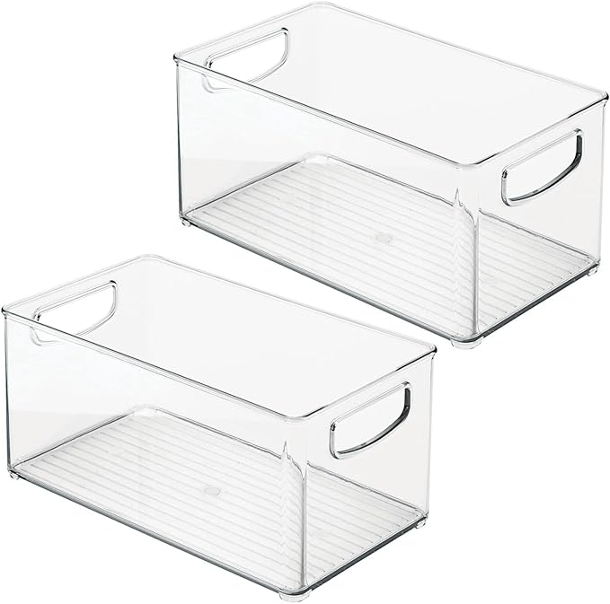 mDesign Plastic Baby Nursery and Food Organizer - Storage Holder Bin with Handles for Closet, Cupboard, Cabinet, Drawers, Shelves - Holds Canned Food, Bottles - Ligne Collection - 2 Pack - Clear