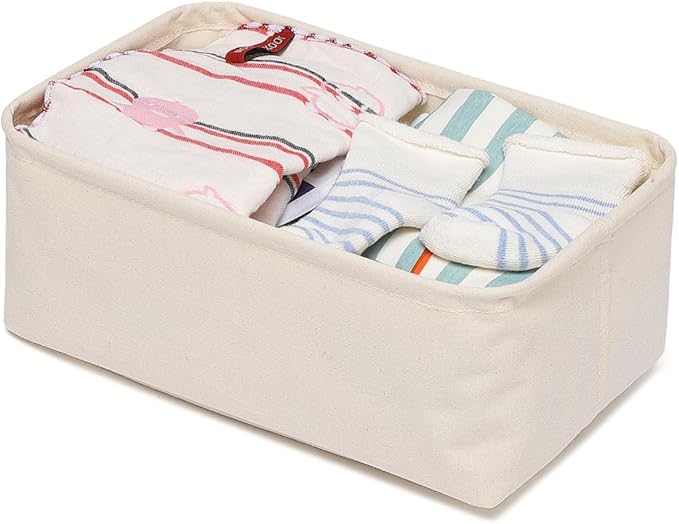 Foldable Storage Bins with Lids Cotton Canvas Rectangular Storage Box Ideal for Organization Lightweight and Durable (11.22 x 2.95 x 4.72)
