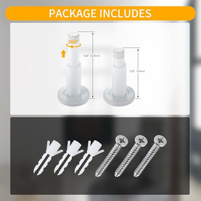 Door Stoppers - Heavy-Duty Adjustable Stoppers for Bottom, Top, and Wall of Door – Anti Break-in 304 Stainless Steel Door Stops with Rubber Buffers(White)