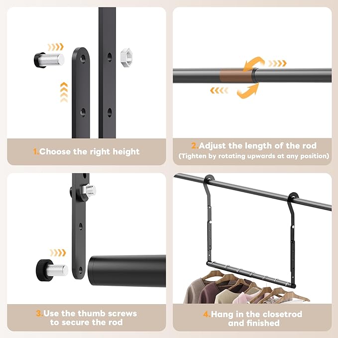 Mavivegue 2 Pack Adjustable Closet Rods for Hanging Clothes, Heavy Duty Closet Hanging Rod, Double Hanging Closet Rod, Space-Saving Closet Extender Hanging Rod, Black