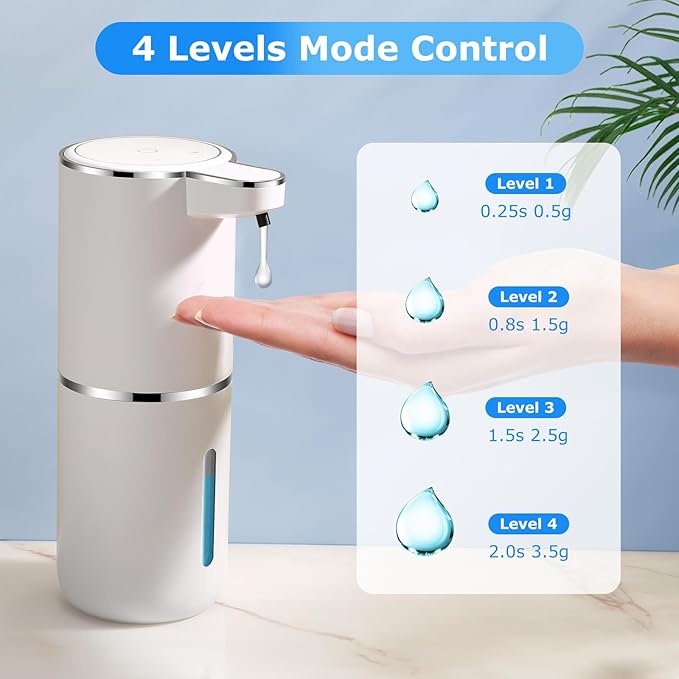 Automatic Soap Dispenser Touchless,Liquid Soap Dispenser with 4 Adjustable Levels,12.8oz USB Rechargeable and Wall Mounted,Smart Hand Soap Dispenser for Bathroom,Kitchen Sink,Dish Soap