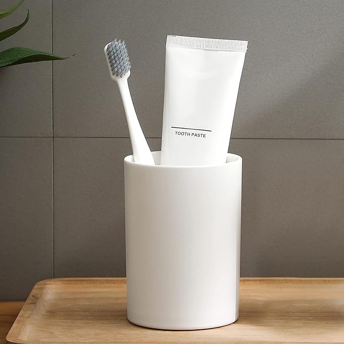 Bathroom Tumbler 10.5oz Reusable Unbreakable Toothbrush Cup 300ml - Mouthwash Plastic Easy to Clean Toothbrush Holder - Adequate for Your Bathroom (PP 1PC, White)