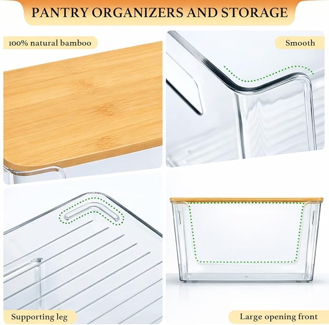 Trash Bag Holder with Bamboo Lid - Stackable Under Sink Organizer & Garbage Bag Dispenser for Kitchen Organization - Large Plastic Holder for Laundry Room, Pantry, Bathroom, Cabinets, 1 Pack