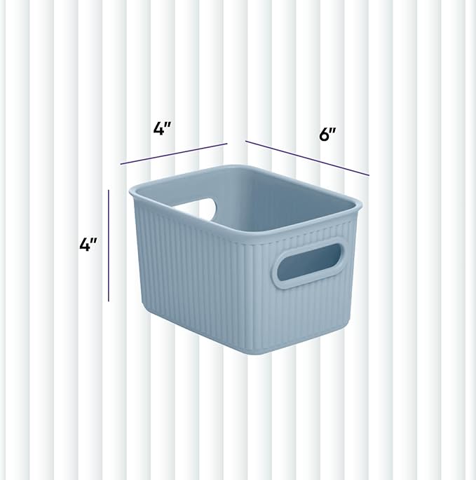Superio Ribbed Collection - Decorative Plastic Basket Open Home Storage Bins Organizer, Small Blue (6 Pack) Container Boxes for Organizing Closet Storage Bins for Shelves Drawer Shelf 1.5 Liter