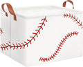 CLOCOR Rectangular Storage Basket Empty,Gift Basket,Waterproof Storage Bin with Handles,Room Decor(Baseball Stitching)