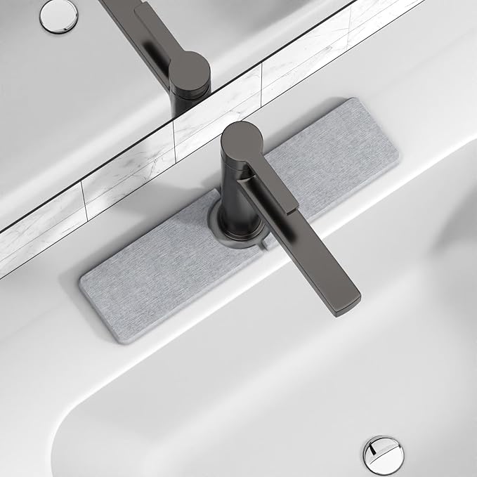 15.8" x 4" Stone Faucet Mat for Kitchen Sink, Quick Drying Diatomite Sink Tray, Faucet Sink Splash Guard for Prevents Moisture Buildup (Light Gray)