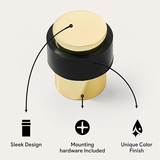 KHTUMEWARE 4 Pack 1-1/2 in Floor Door Stopper,Polished Brass Door Stop,Wall Protector Commercial Door Bumper Wedge Decorative Cylindrical Install Door stoppers on The Floor