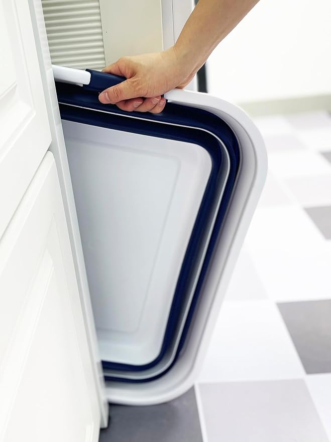 SAMMART Collapsible Plastic Laundry Basket with Handle/Foldable Pop Up Storage Hamper/Portable Laundry Organizer-Space Saving Washing Tub/Household Storage (White/Starry Blue, 42L (Set of 2))