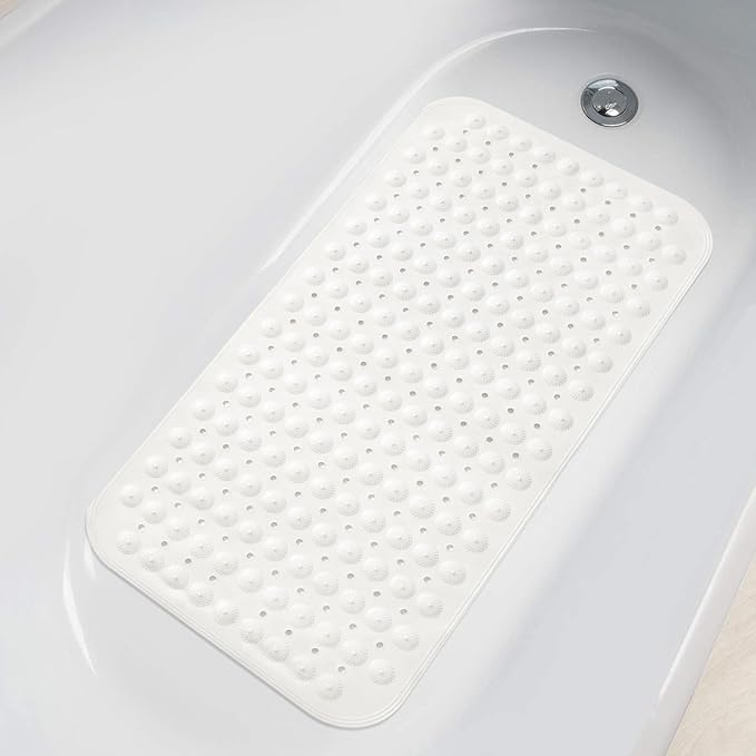 ZHICHENG Bath Mat - Shower Mat Non Slip - Long 31.88 x 15.74 Inch Bathroom Mats for Tub Nonslip - Anti Slip Bathmats - Bathtub Mat Non Slip with Massage Particles (White)