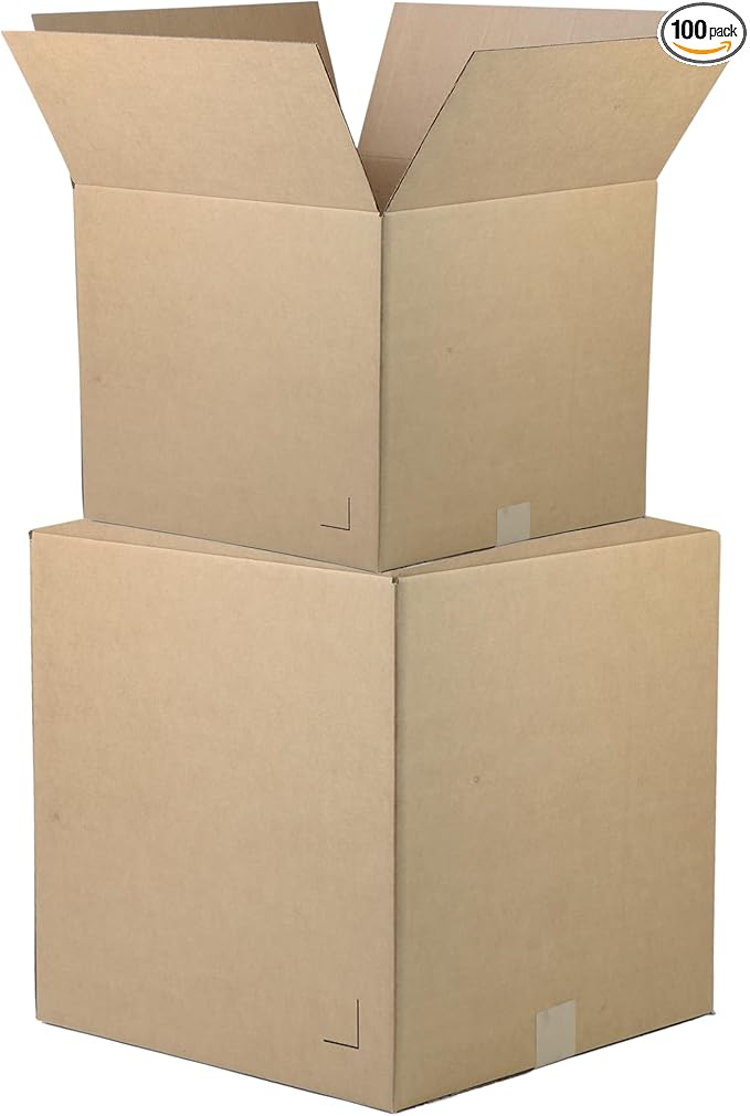 The Boxery 16"x8"x8" Brown/Kraft Corrugated Cardboard Shipping Boxes 100-Pack | Mailing, Packing, Moving & Storage for Business/Home – Durable - Eco-Friendly, Recyclable - Made in the USA