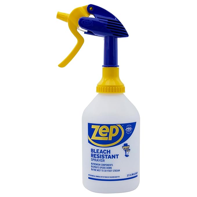 Zep Bleach Resistant Professional Sprayer Bottle - 32 oz (Case of 12) - ZUPRO2-30 Foot Stream Spray or a Fine Mist, Adjustable Nozzle Measurements, Bleach Resistant for Up to a Year