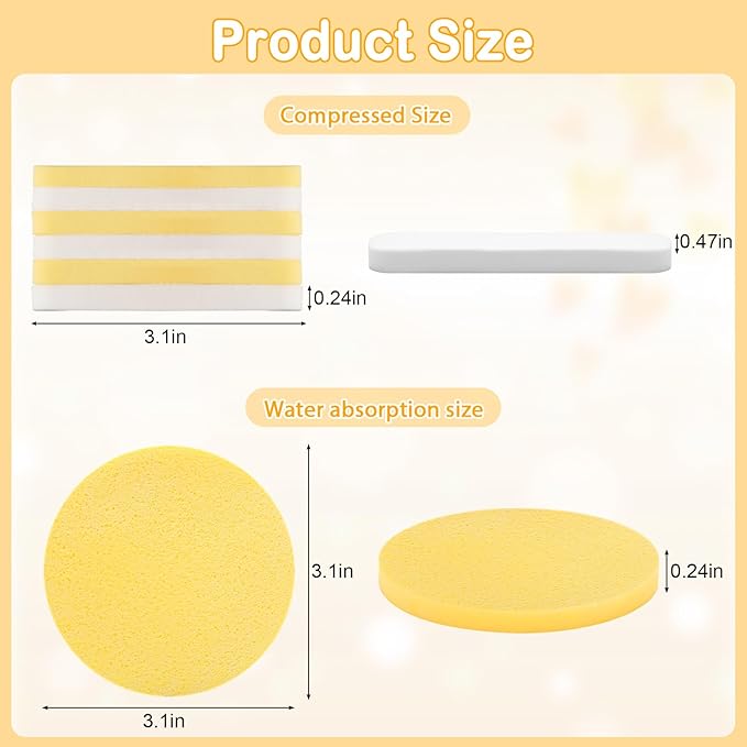 120 Pcs Facial Sponge Compressed, Luxiv Face Cleansing Sponge Estheticians Compressed Makeup Facial Sponge Round Wash Face Sponges for Women Compress Exfoliating Removal Sponge (Yellow+white)