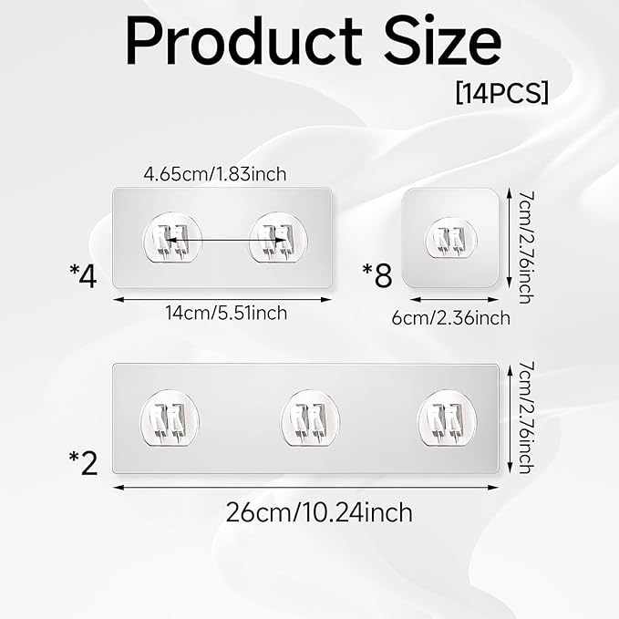 Aphohome Shower Caddy Adhesive Replacement Hooks 14 Pack, Strong Transparent No Drilling Sticky Pads for Bathroom Shower Shelf Kitchen Rack Storage, Multi Size Adhesive Pads