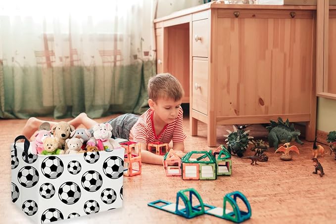 Rectangular Soccer Basket,Easter Baskets for Kids .Waterproof PE Coating Cute Bins with Handles.Boys Basket,Toys Box,Books Baskets,Gifts Box. (Soccers)