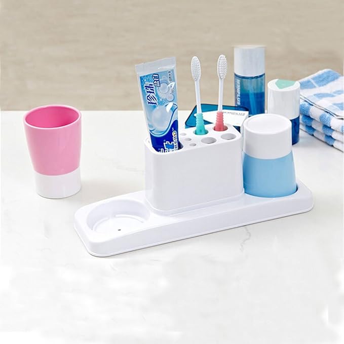 Bathroom Toothbrush Toothpaste Stand Organizer Plastic Storage Rack Set
