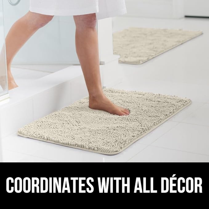 GORILLA GRIP Bath Rug Mat 30x20, Thick Soft Absorbent Chenille, Quick Dry Microfiber Mats, Rubber Backing Washable Shower Floor Rugs, US Designed Bathroom Bathmat Home Decor Accessories, Dusty Cloud