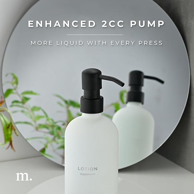 MaisoNovo Soap Dispenser 1-Piece Set | 16.9oz White Bottles with Black Plastic Pumps