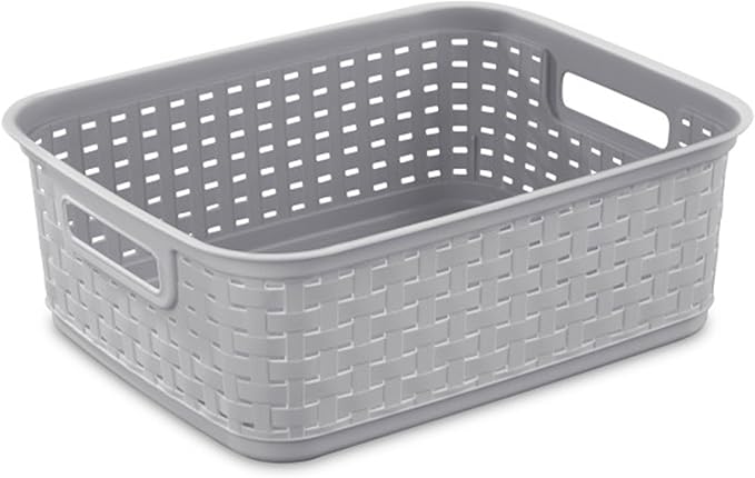 Sterilite Short Plastic Weave Storage Basket, Bin Organization for Countertops, Tabletops and Shelves for Crafts, Jewelry, Gray, 12-Pack