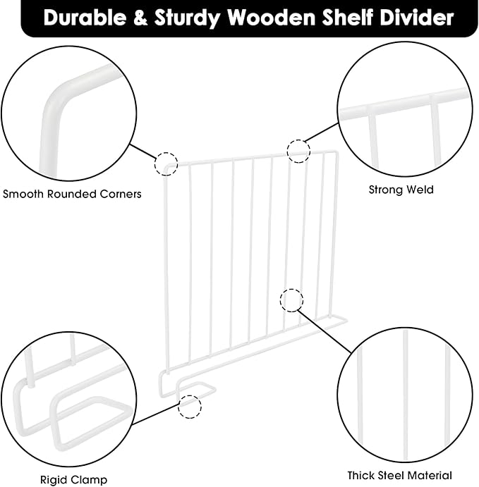Shelf Dividers, 8 Pack Shelf Dividers for Closet Organization, Metal Closet Shelf Organizer for Wood Shelves Separators for Purse Handbag Sweater Clothes Book Storage Bedroom Wardrobe Kitchen Cabinet