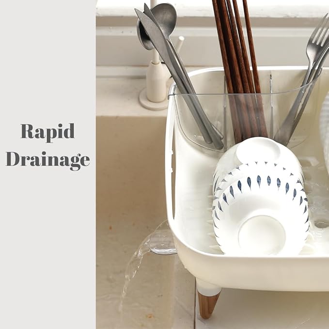 Dish Drying Rack, Modern Sink Drainer with Strainer extenable spout, Pots & Pans, Space Saving Kitchen Dish Racks, Kitchen Counter Dish Drainer Off White escurridor de cocina platos