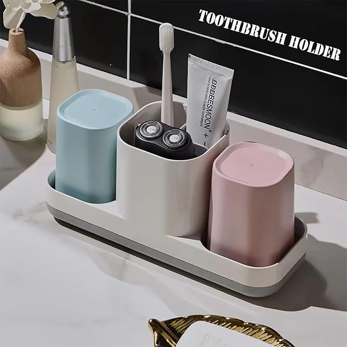 Toothbrush Holder for Bathroom, Kids Toothbrush Holder with Cups, Electric Toothbrush Holder for Bathroom Decor, Kids Bathroom Accessories Set with Toothpaste Holder, Pink & Blue