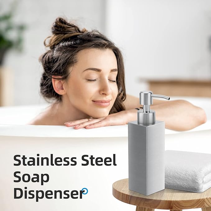 Soap Dispenser with Rust Proof Stainless Steel Pump Refillable for Bathroom and Kitchen Soap Dispenser for Essential Oils, Liquid, Lotions (8.5OZ / 250ML)