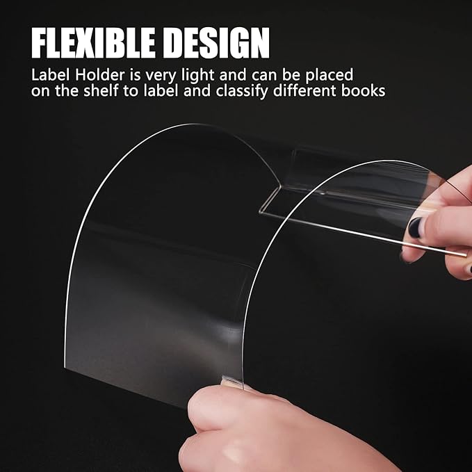 Containlol 15 Pieces Moveable Shelf Label Holders Clear Shelves Tags Moveable Library Markers Transparent Shelf Label Display Holder for Classroom Office Library Book Shelves (5.1 x 0.8 Inch)