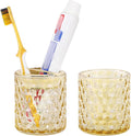 2pcs Amber Glass Toothbrush Holder, Bathroom Tumbler Cup and Toothpaste Holder Set, Gold Toothbrush Holders with Divider, Bathroom Tooth Brush Cup Organizer for Brushes,Toothpaste and Razor