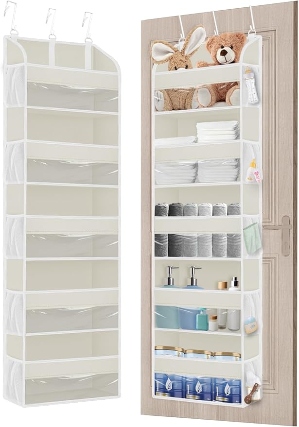1 Pack Over The Door Storage Organizer with 5 Pockets 10 Mesh Pockets, 44 lbs Weight Capacity Door Hanging Organizers and Storage for Bedroom,Bathroom,Nursery,Kidroom,Babyroom