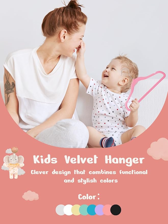 HOUSE DAY 11 Inch Velvet Baby Hangers 50 Pack Lt-Pink, Premium Kids Hangers for Children, Infant & Toddler Clothes, Durable Non Slip Small Baby Felt Hanger for Closet, Ideal for Everyday Use