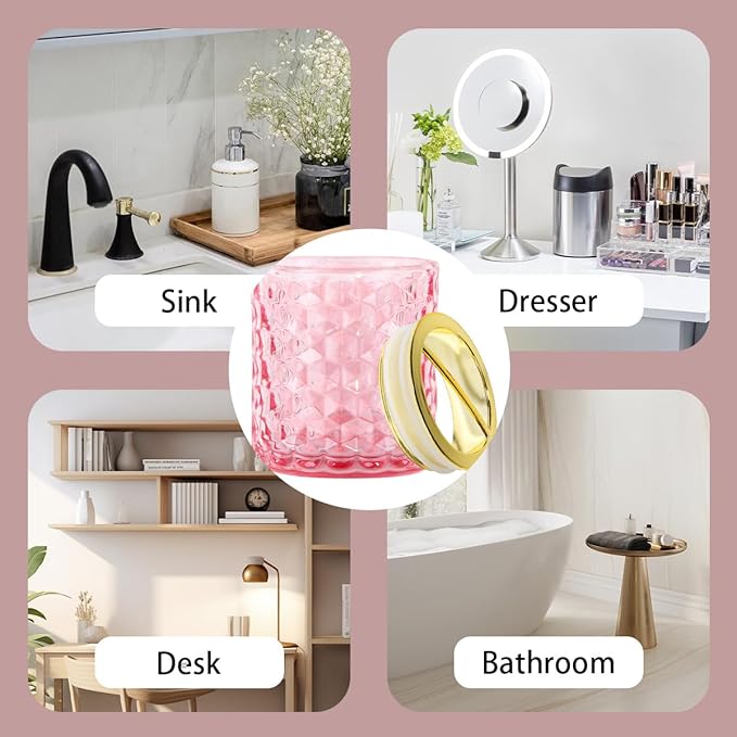 2pcs Pink Toothbrush Holders for Bathrooms, Glass Toothbrush Holder and Bathroom Tumbler Cup Set, Gold Bathroom Tooth Brush Cup Organizer for Brushes,Toothpaste and Razor