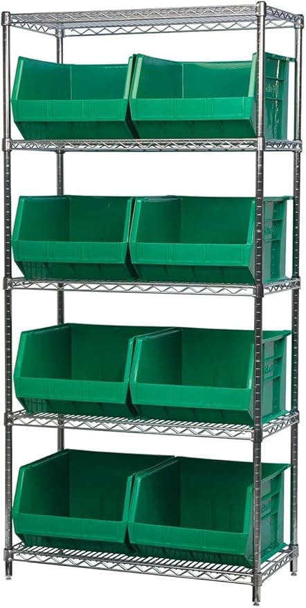 Akro-Mils 30270 AkroBins Plastic Storage Bins, Space-Saving Stackable Bins for Garage, Pantry, Craft Organization, 18-Inch x 16-Inch x 11-Inch, Green, 3-Pack