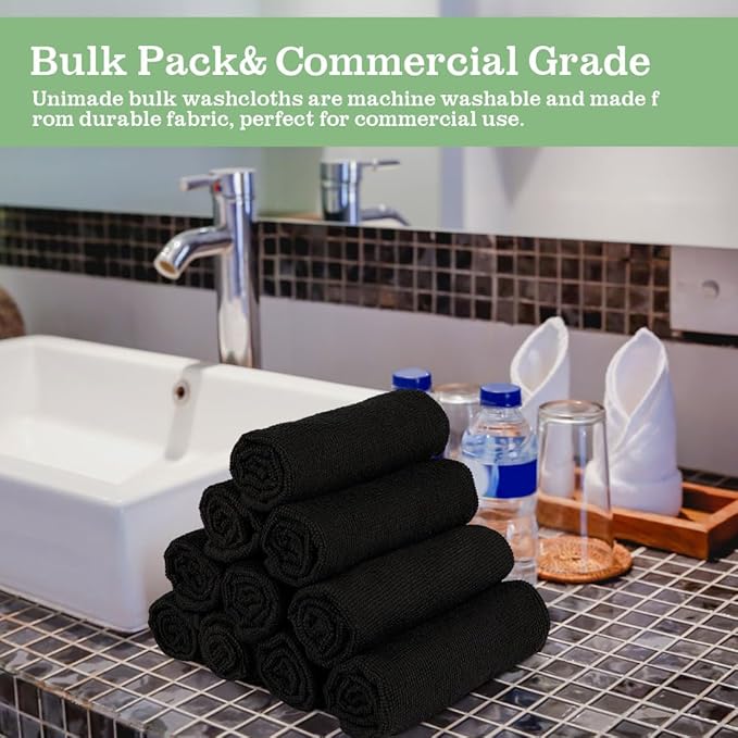 Washcloths - 20 Pack - Face Towels (12" x 12"), Highly Soft Wash Cloths and Hand Towels, Fast Drying Multi-Purpose Microfiber Cleansing Cloths for Bathroom, Hotel, Spa, and Salon - Black