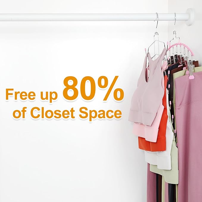 TOPIA HANGER 4 Pack Gym Clothes Organizer, 2 Pack Tank Top Hangers with 2 Pack Leggings Hangers Space Saving Hang 20 Sets Tank Top Bra with Leggings Shorts Pants for Closet Women Pink CT78P