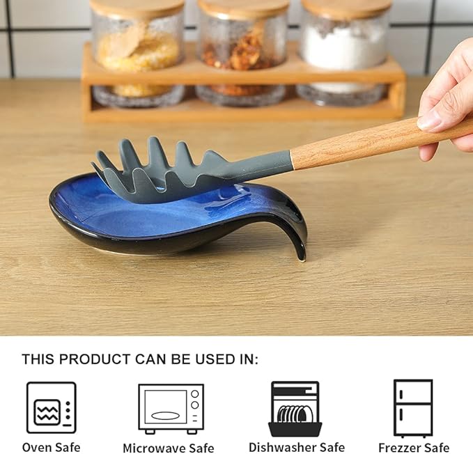 Nihow Pot Lid Holder and Spoon Rest for Kitchen Counter/Stove Top While Cooking - Heat Resistant & Dishwasher Safe - Elegant Black & Blue Sets